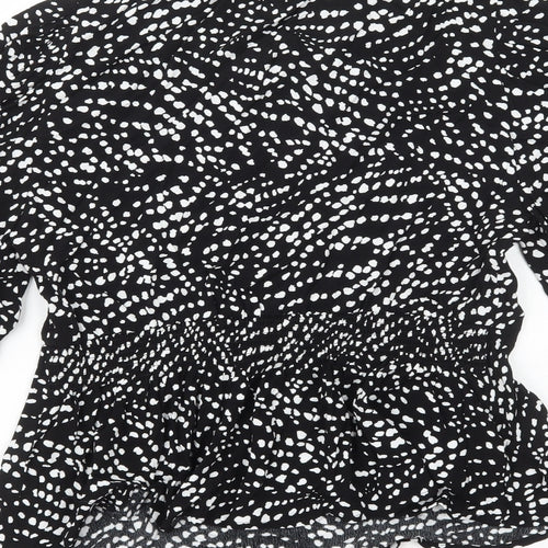 Marks and Spencer Womens Black Polka Dot Viscose Basic Blouse Size 8 V-Neck - Neck Tie Peplum