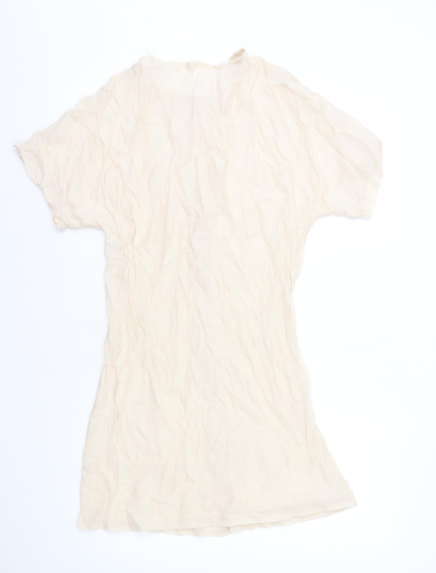 Preworn Womens Ivory Polyester A-Line Size 10 Round Neck Button