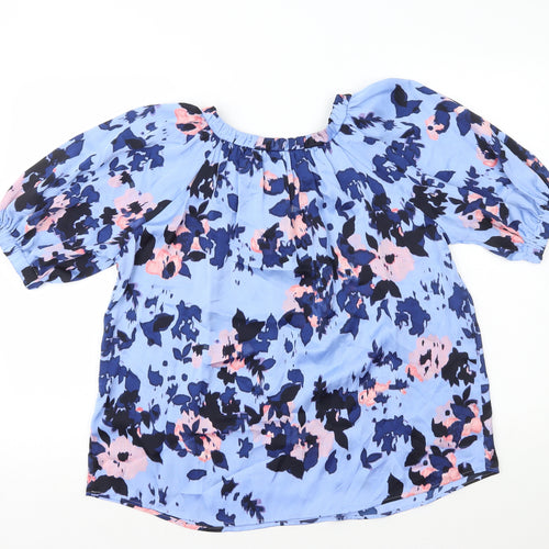 Marks and Spencer Womens Blue Geometric Polyester Basic T-Shirt Size 8 Round Neck
