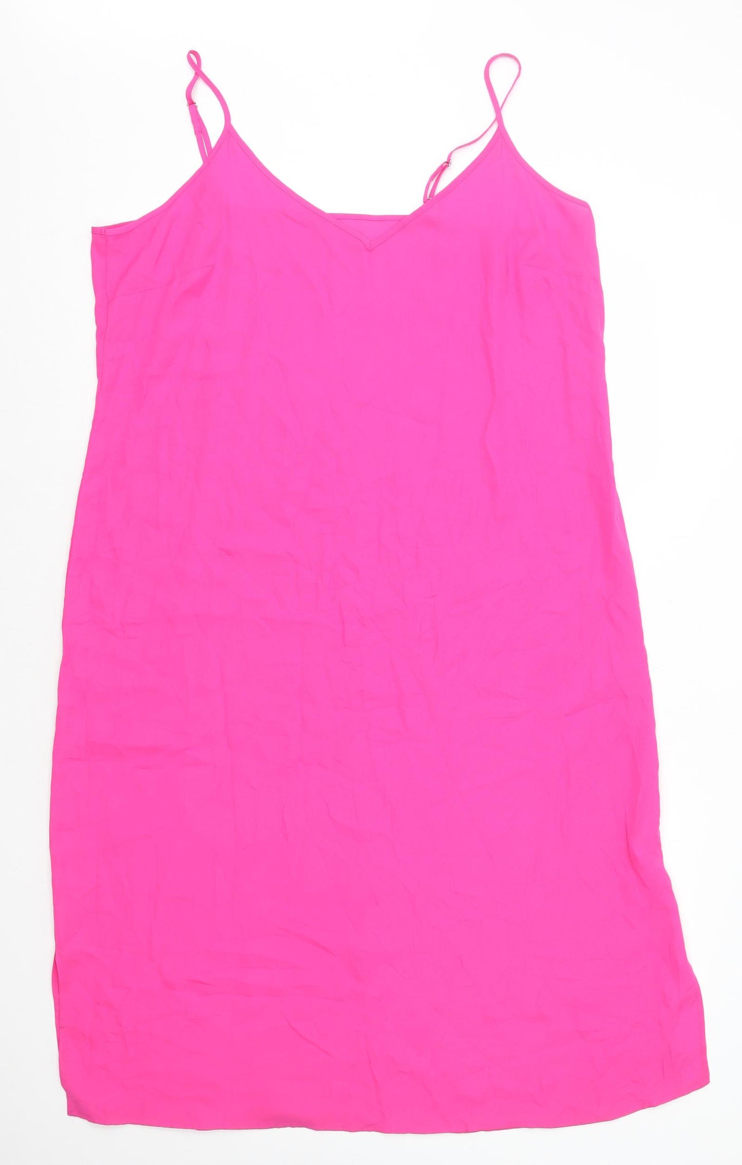 Marks and Spencer Womens Pink Polyester Slip Dress Size 16 V-Neck Pullover