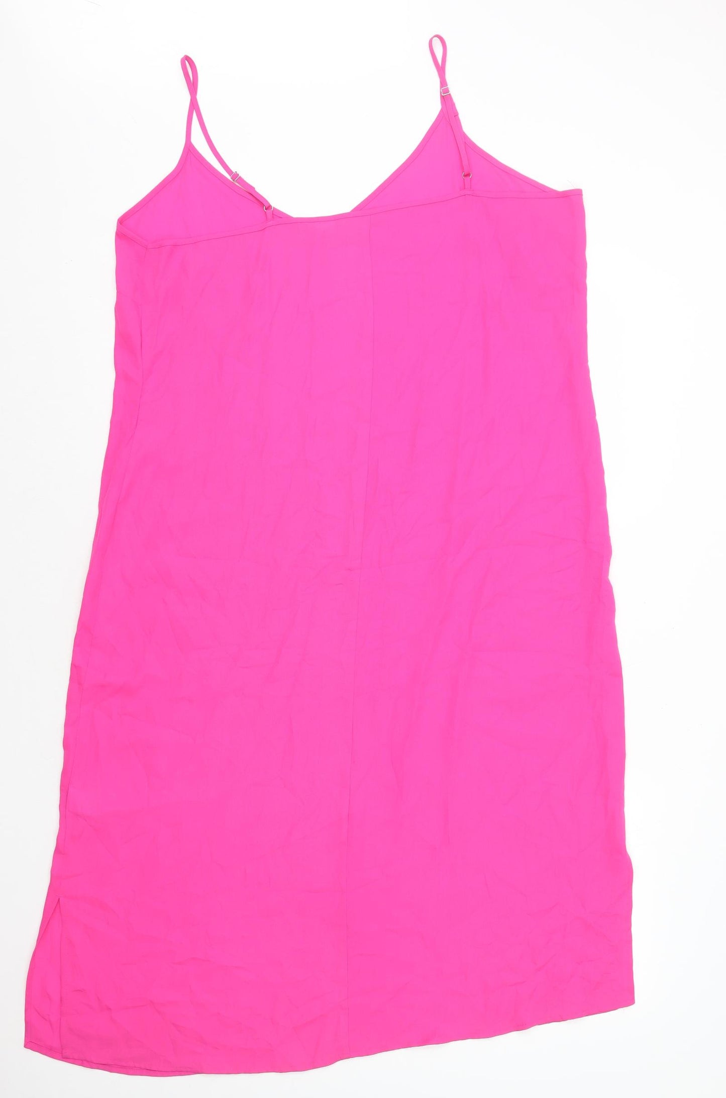 Marks and Spencer Womens Pink Polyester Slip Dress Size 16 V-Neck Pullover