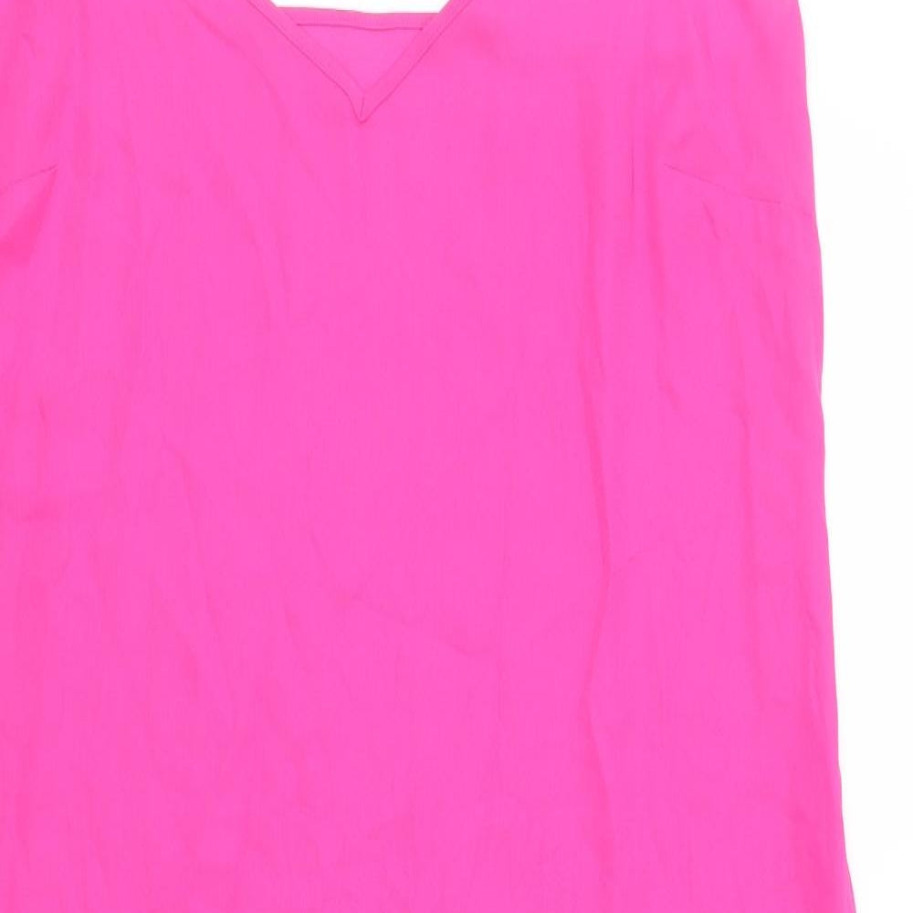 Marks and Spencer Womens Pink Polyester Slip Dress Size 16 V-Neck Pullover