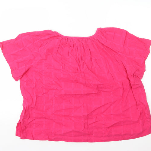 Marks and Spencer Womens Pink 100% Cotton Basic T-Shirt Size 12 Round Neck - Tie Neck