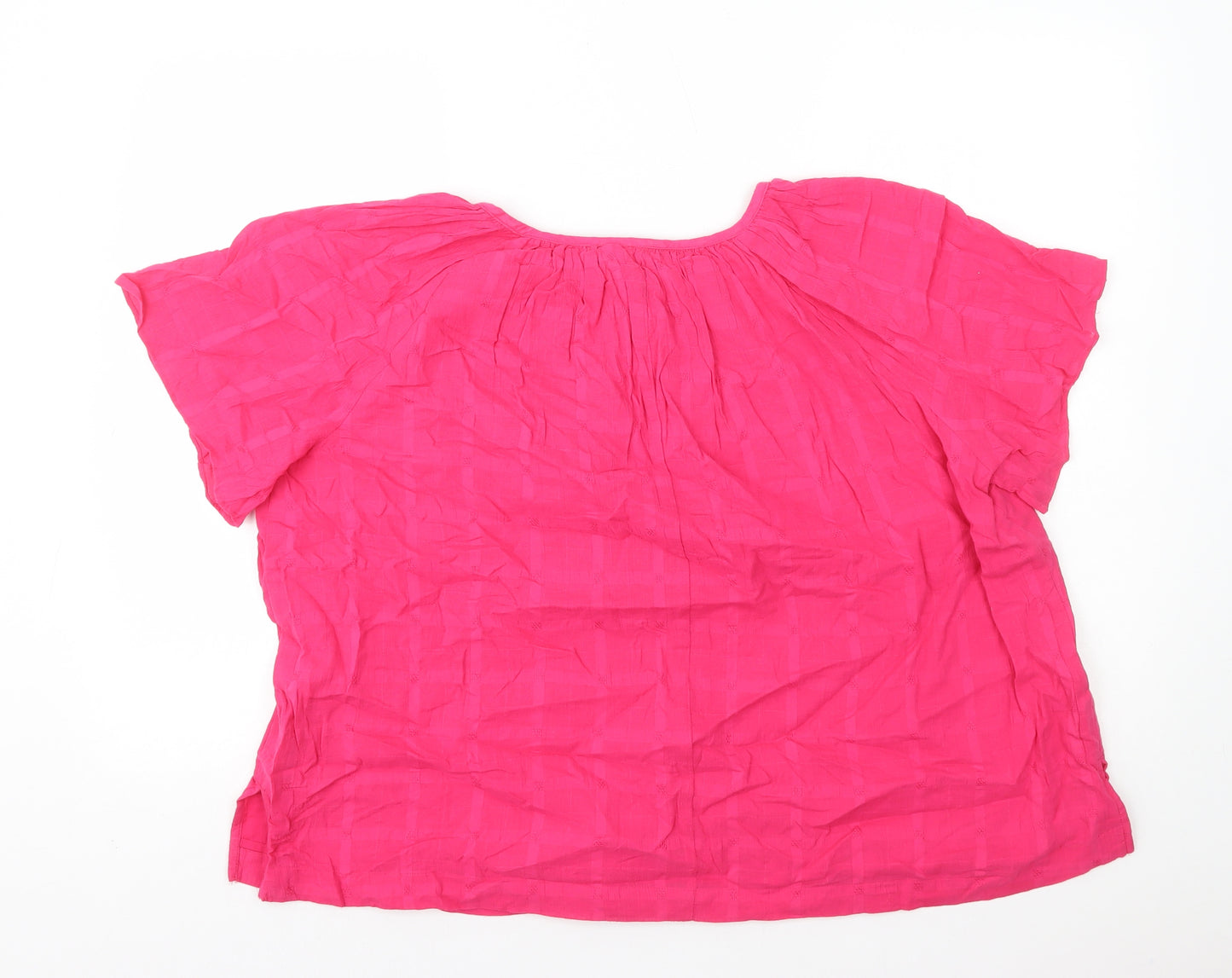 Marks and Spencer Womens Pink 100% Cotton Basic T-Shirt Size 12 Round Neck - Tie Neck