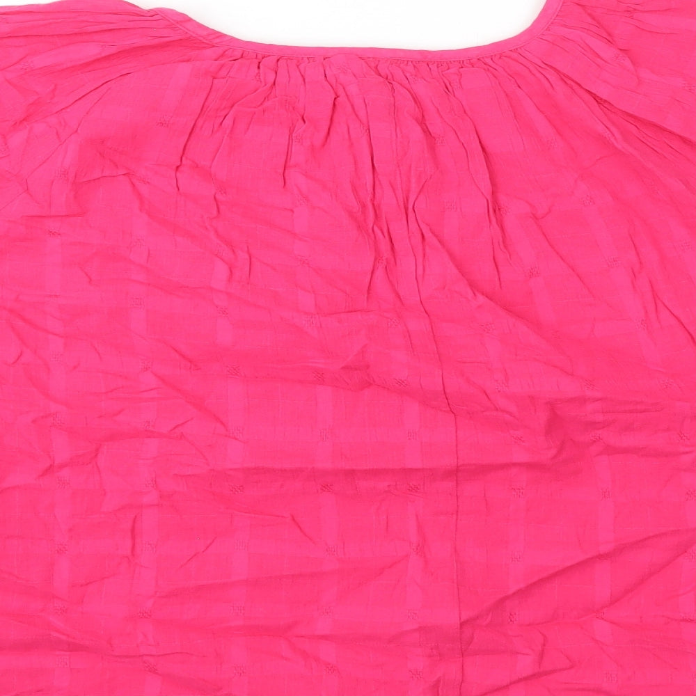 Marks and Spencer Womens Pink 100% Cotton Basic T-Shirt Size 12 Round Neck - Tie Neck