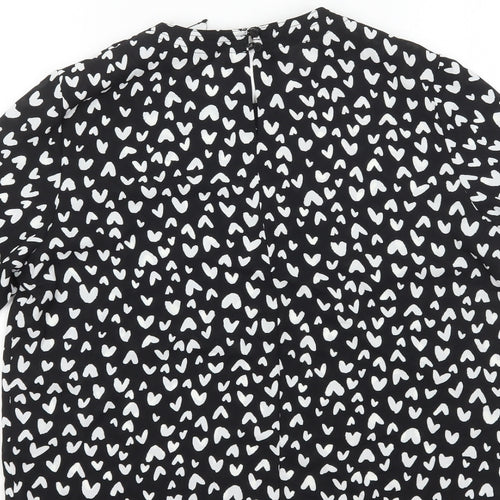 Marks and Spencer Womens Black Geometric Polyester Basic T-Shirt Size 10 Round Neck - Hearts