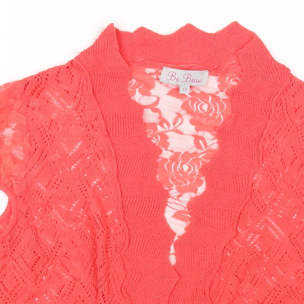 Be Beau Womens Pink Round Neck Elastane Cardigan Jumper Size 12