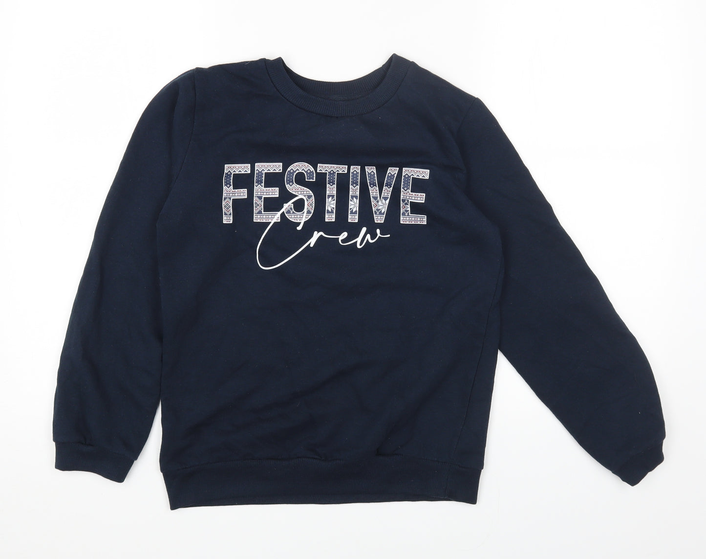 PEP&CO Girls Blue Round Neck Cotton Pullover Jumper Size 10-11 Years Pullover - Festive Crew