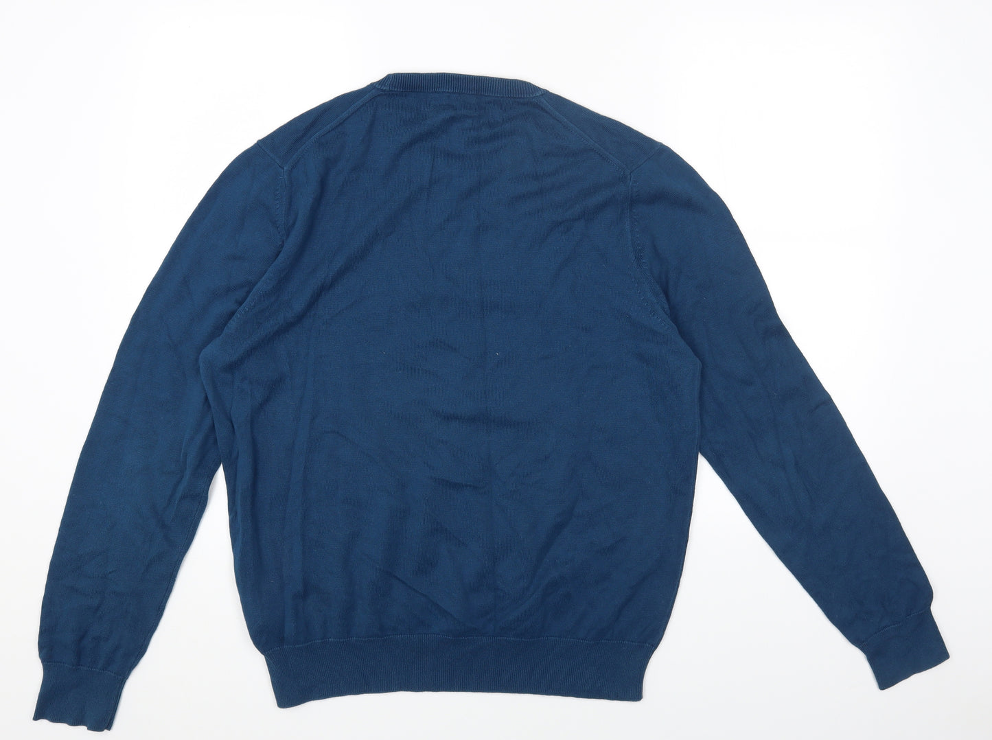 Marks and Spencer Mens Blue Round Neck Cotton Pullover Jumper Size L