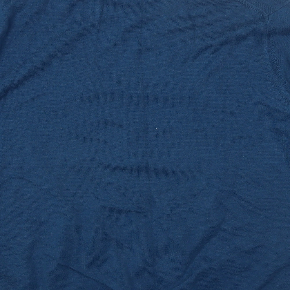 Marks and Spencer Mens Blue Round Neck Cotton Pullover Jumper Size L