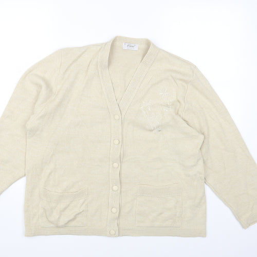 Care Womens Ivory Round Neck Acrylic Cardigan Jumper Size XL