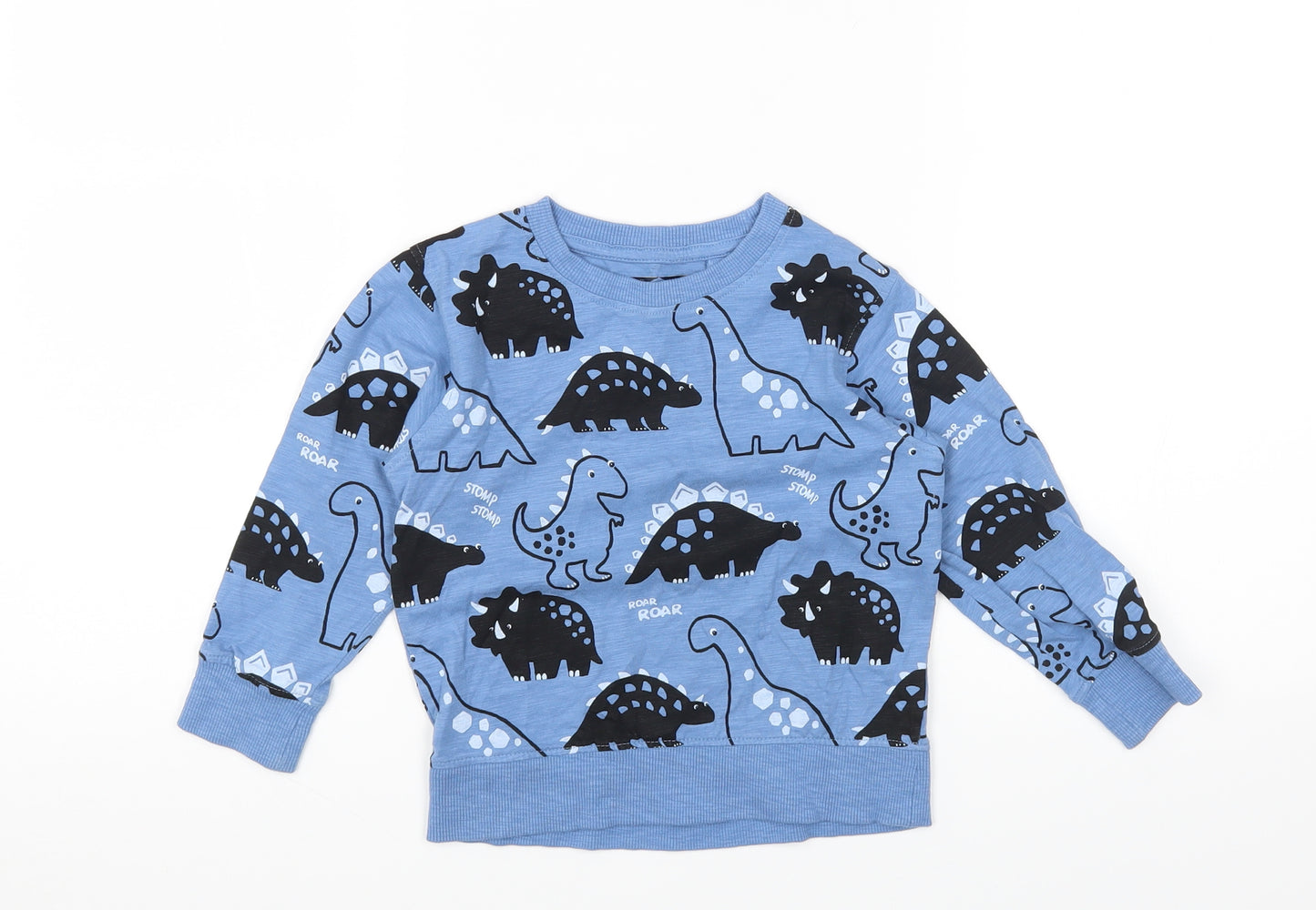 NEXT Boys Blue Round Neck Cotton Pullover Jumper Size 2-3 Years Pullover - Dinosaur