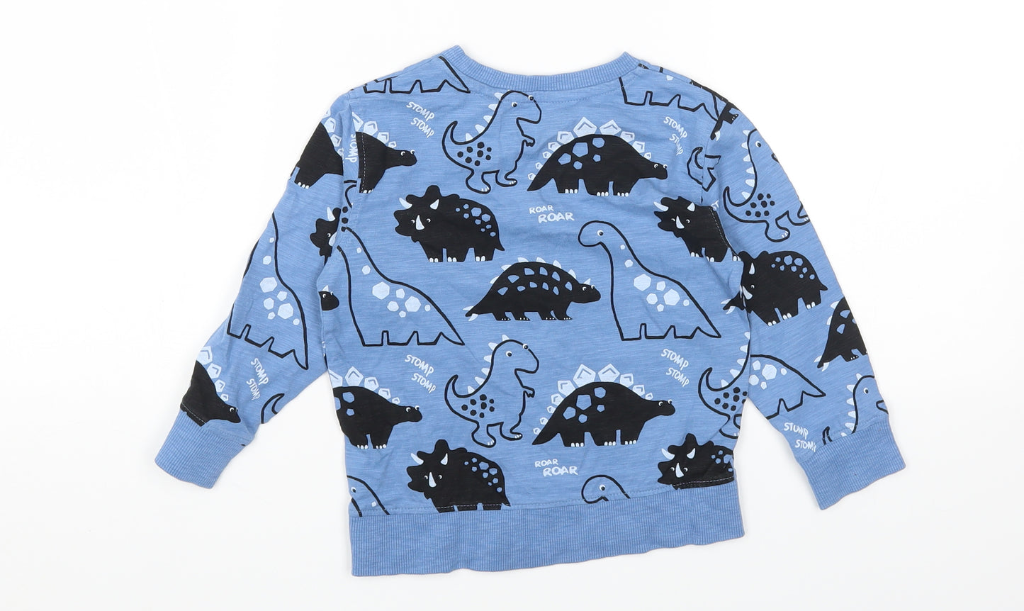 NEXT Boys Blue Round Neck Cotton Pullover Jumper Size 2-3 Years Pullover - Dinosaur