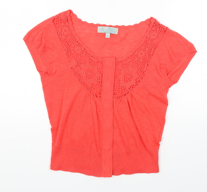 Monsoon Womens Pink Round Neck Cotton Cardigan Jumper Size XS