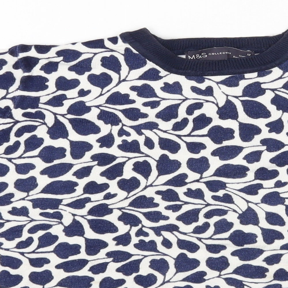 Marks and Spencer Womens Multicoloured Round Neck Geometric Viscose Pullover Jumper Size 12