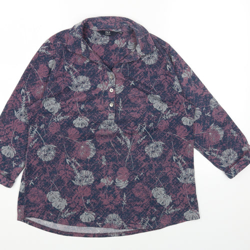 Isle Essentials Womens Multicoloured Collared Floral Polyester Pullover Jumper Size 14