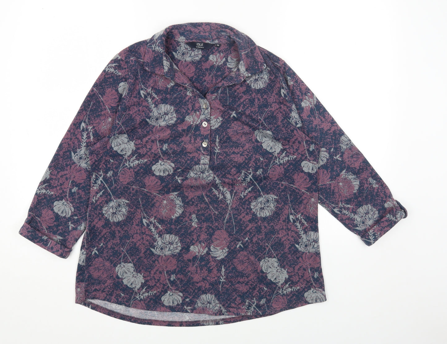Isle Essentials Womens Multicoloured Collared Floral Polyester Pullover Jumper Size 14