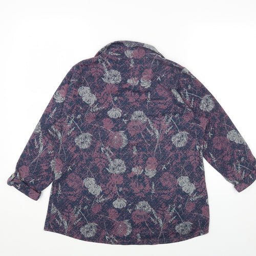 Isle Essentials Womens Multicoloured Collared Floral Polyester Pullover Jumper Size 14