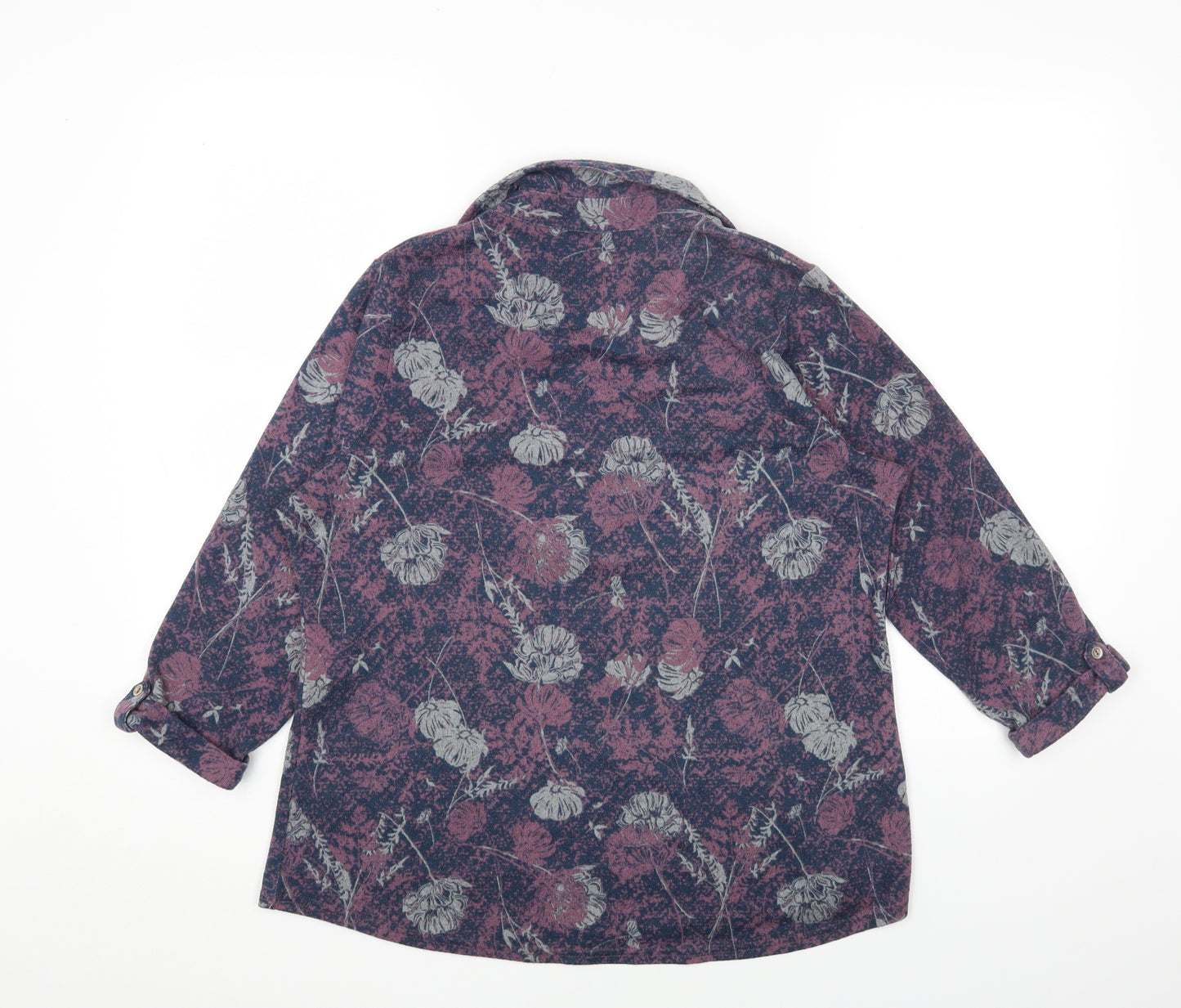 Isle Essentials Womens Multicoloured Collared Floral Polyester Pullover Jumper Size 14