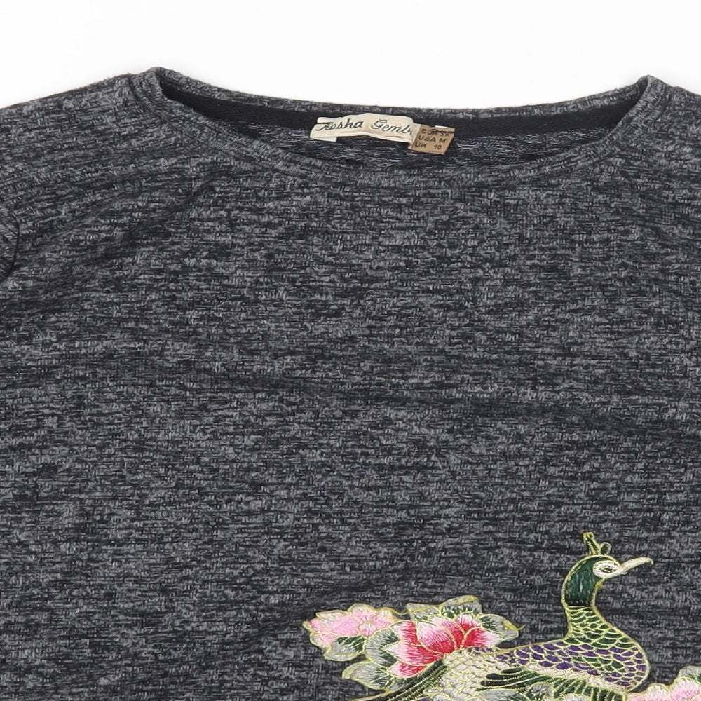 kasha Womens Grey Round Neck Cotton Pullover Jumper Size 10 - Peacock Flowers