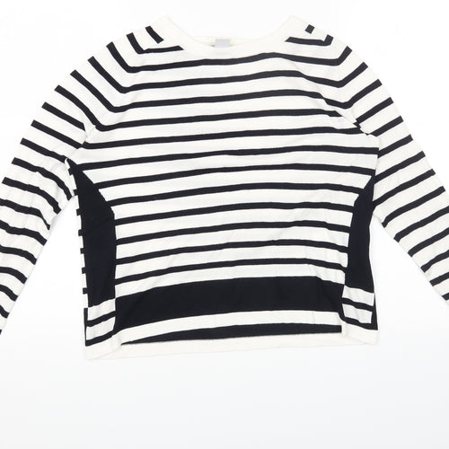H&M Womens White Round Neck Striped Viscose Pullover Jumper Size M