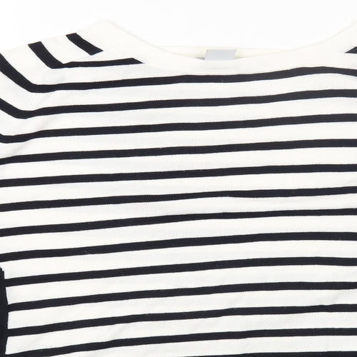 H&M Womens White Round Neck Striped Viscose Pullover Jumper Size M