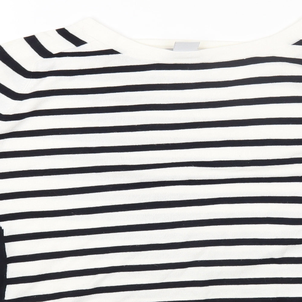 H&M Womens White Round Neck Striped Viscose Pullover Jumper Size M