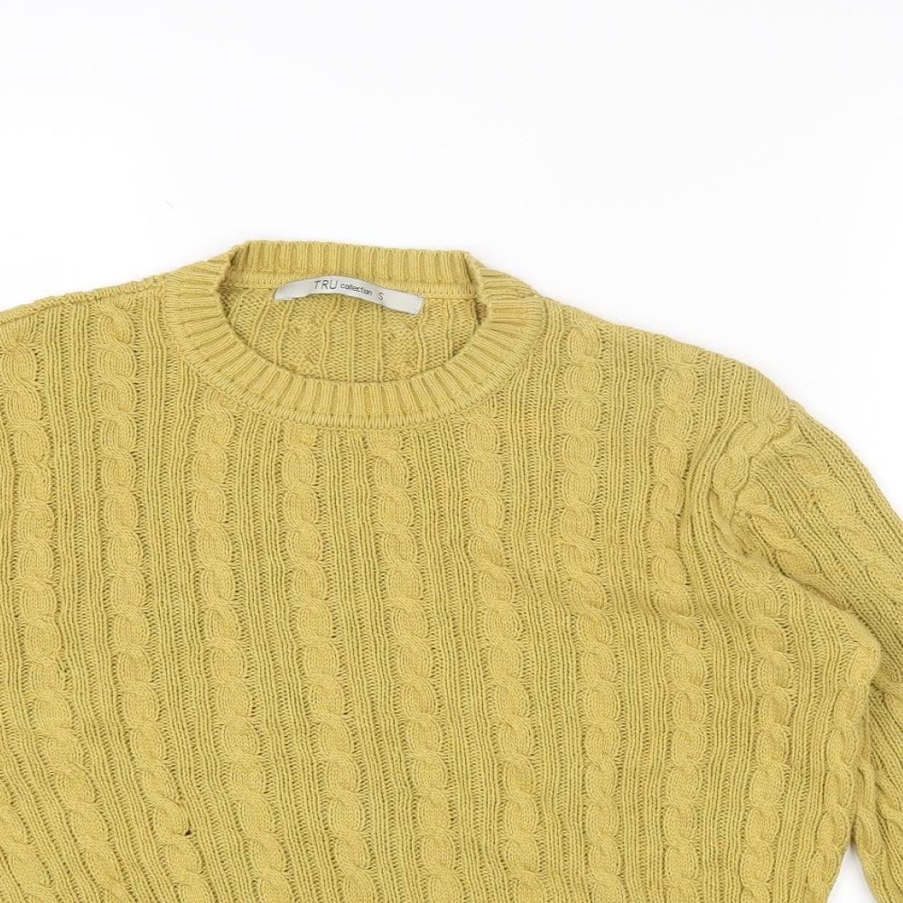 Tru Collection Womens Yellow Round Neck Cotton Pullover Jumper Size S