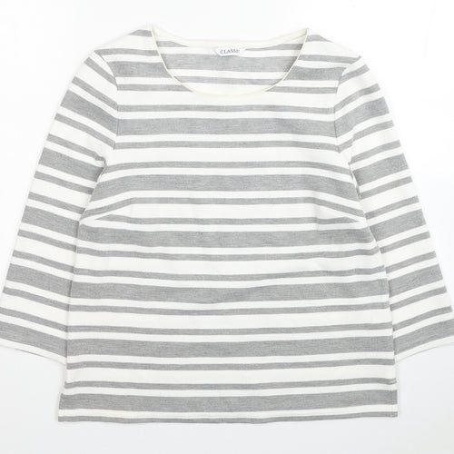 Classic Womens White Striped Polyester Pullover Sweatshirt Size 10 Pullover