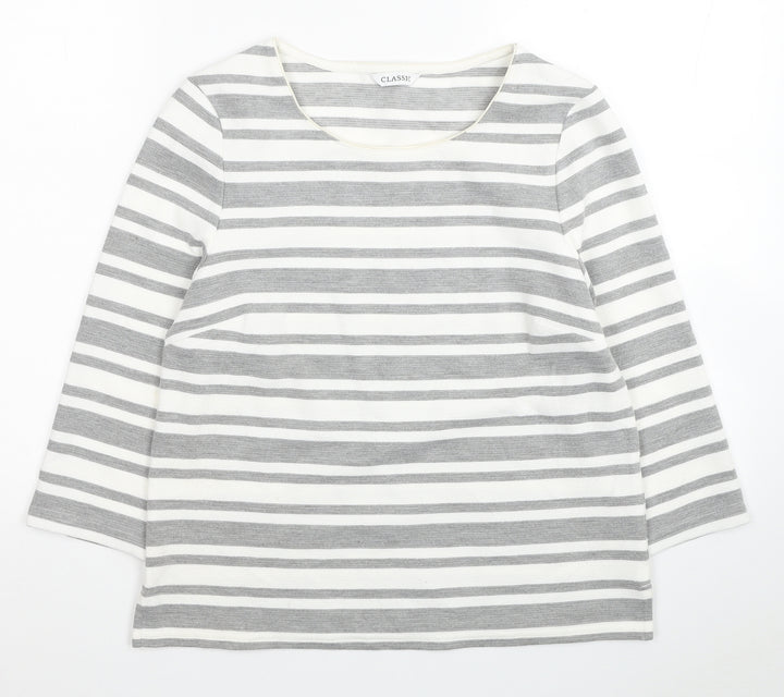 Classic Womens White Striped Polyester Pullover Sweatshirt Size 10 Pullover