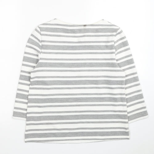 Classic Womens White Striped Polyester Pullover Sweatshirt Size 10 Pullover