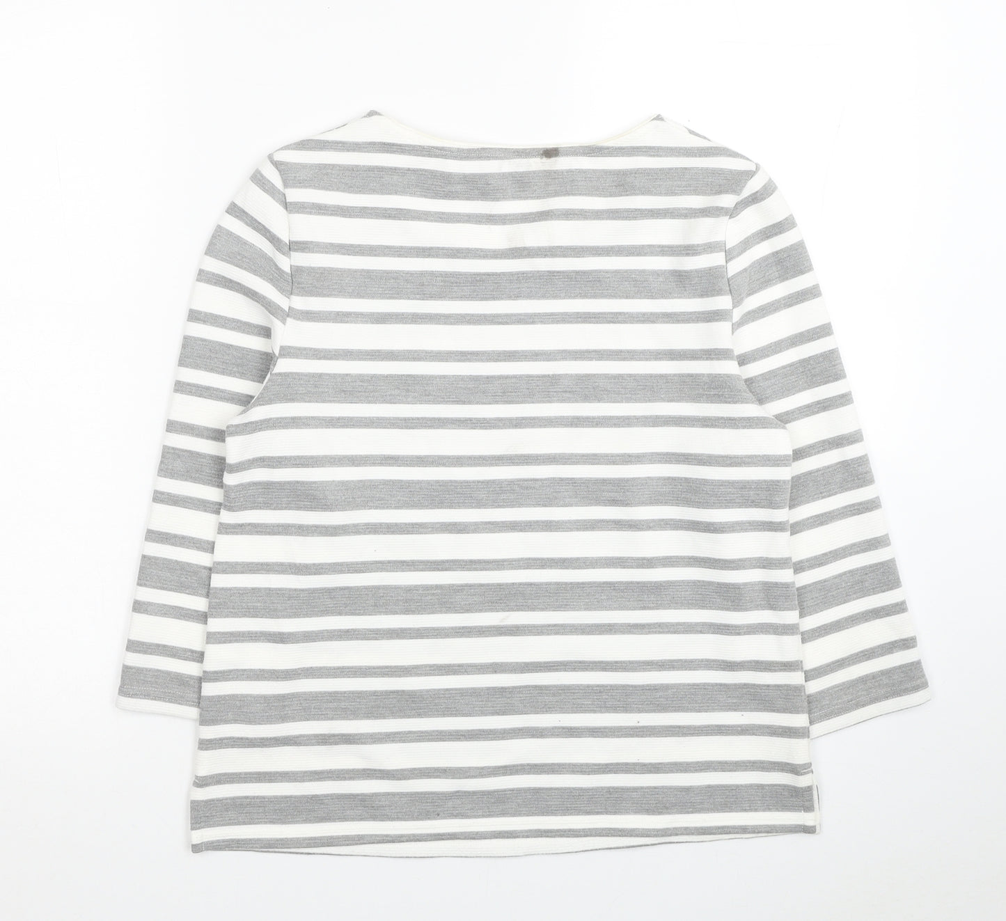 Classic Womens White Striped Polyester Pullover Sweatshirt Size 10 Pullover