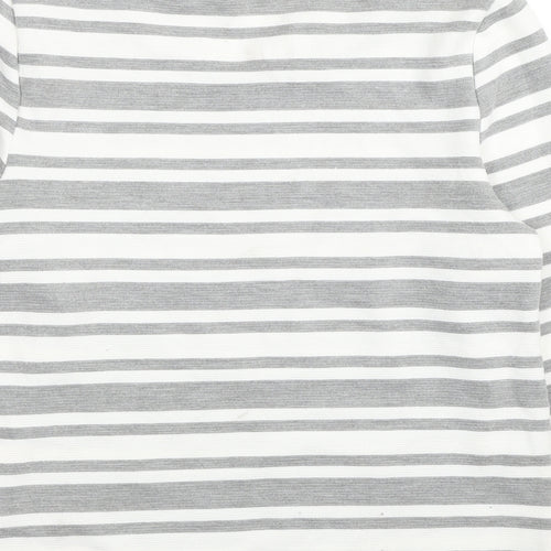 Classic Womens White Striped Polyester Pullover Sweatshirt Size 10 Pullover