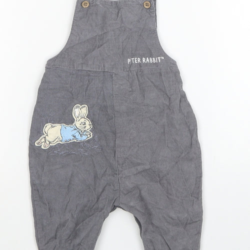 TU Boys Grey Cotton Dungaree One-Piece Size 3-6 Months Snap - Peter Rabbit