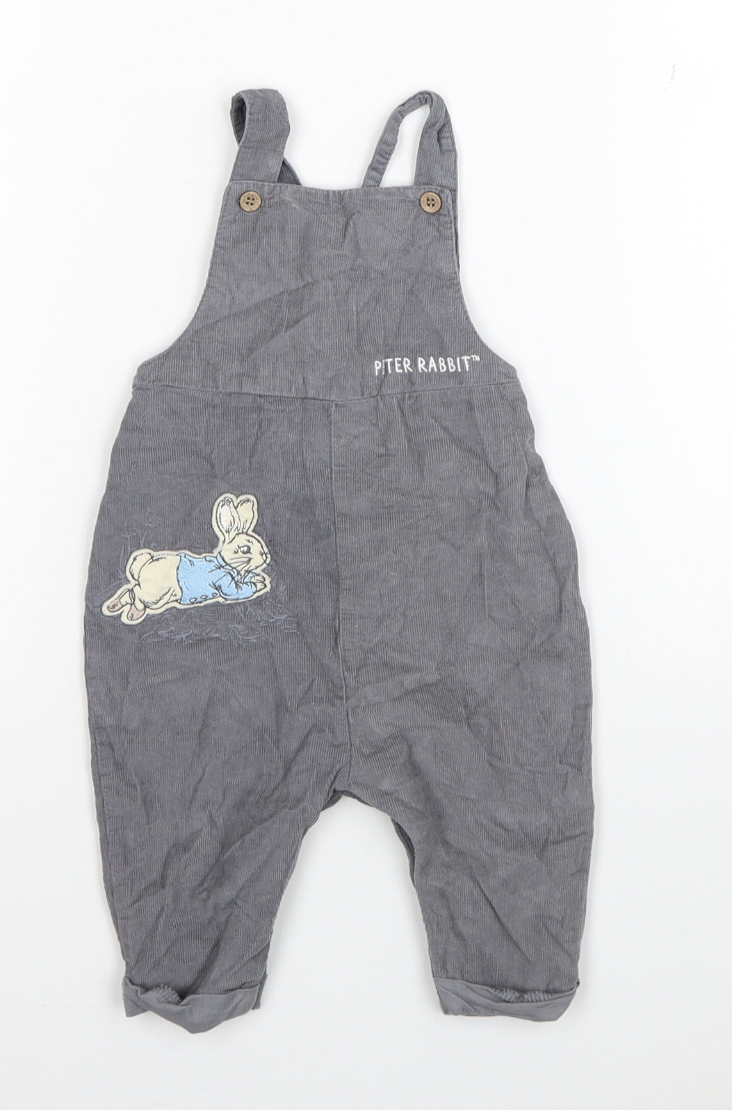 TU Boys Grey Cotton Dungaree One-Piece Size 3-6 Months Snap - Peter Rabbit