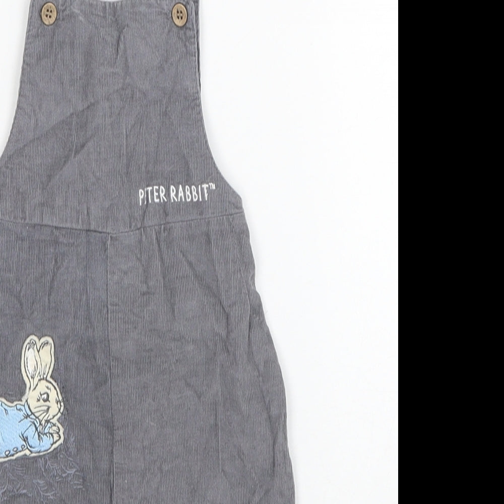 TU Boys Grey Cotton Dungaree One-Piece Size 3-6 Months Snap - Peter Rabbit