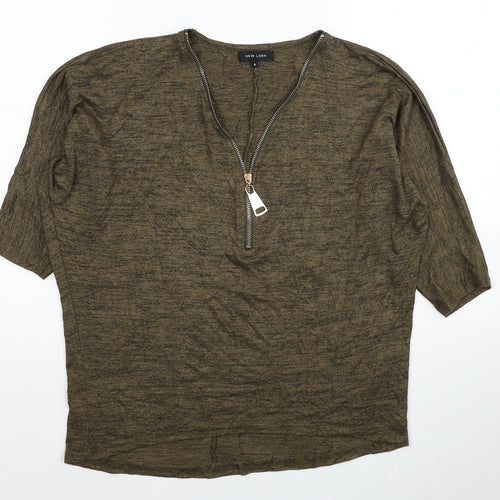 New Look Womens Green Viscose Basic T-Shirt Size S V-Neck