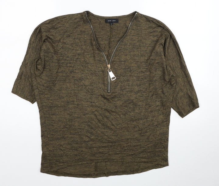 New Look Womens Green Viscose Basic T-Shirt Size S V-Neck