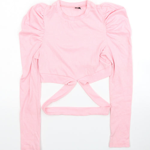 SheIn Womens Pink Polyester Jersey Blouse Size S Round Neck - Cut Out Detail