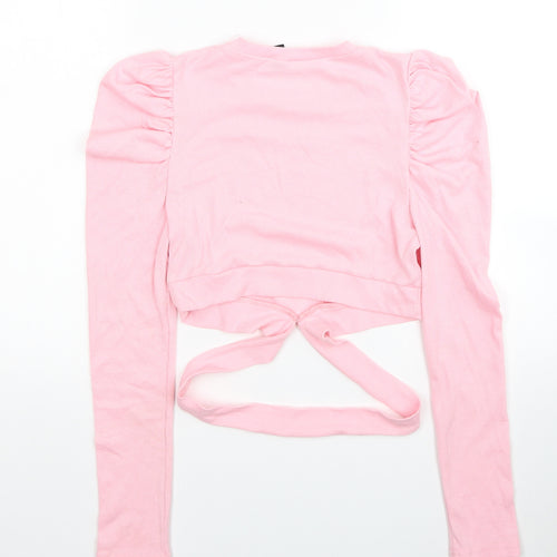 SheIn Womens Pink Polyester Jersey Blouse Size S Round Neck - Cut Out Detail