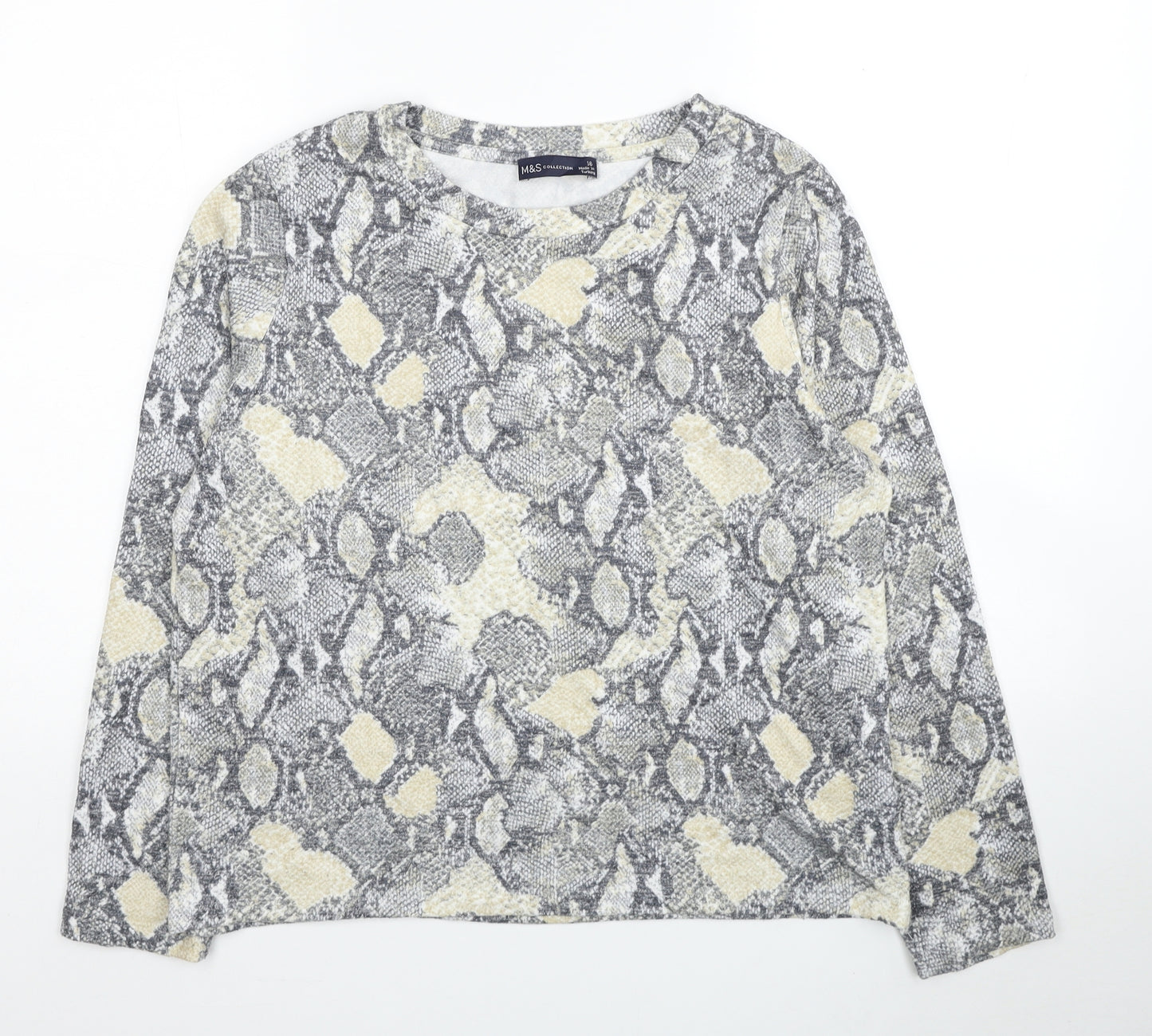 Marks and Spencer Womens Grey Round Neck Animal Print Viscose Pullover Jumper Size 16 - Snake Pattern