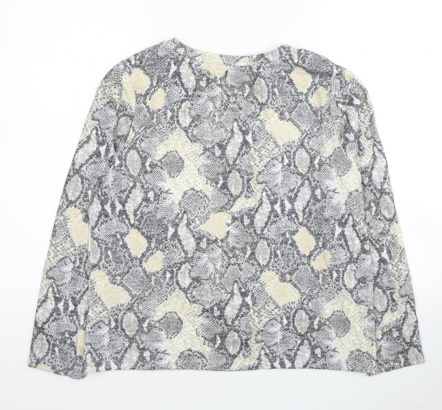 Marks and Spencer Womens Grey Round Neck Animal Print Viscose Pullover Jumper Size 16 - Snake Pattern