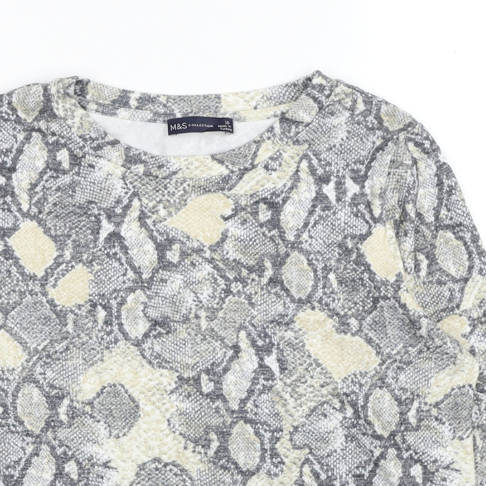Marks and Spencer Womens Grey Round Neck Animal Print Viscose Pullover Jumper Size 16 - Snake Pattern