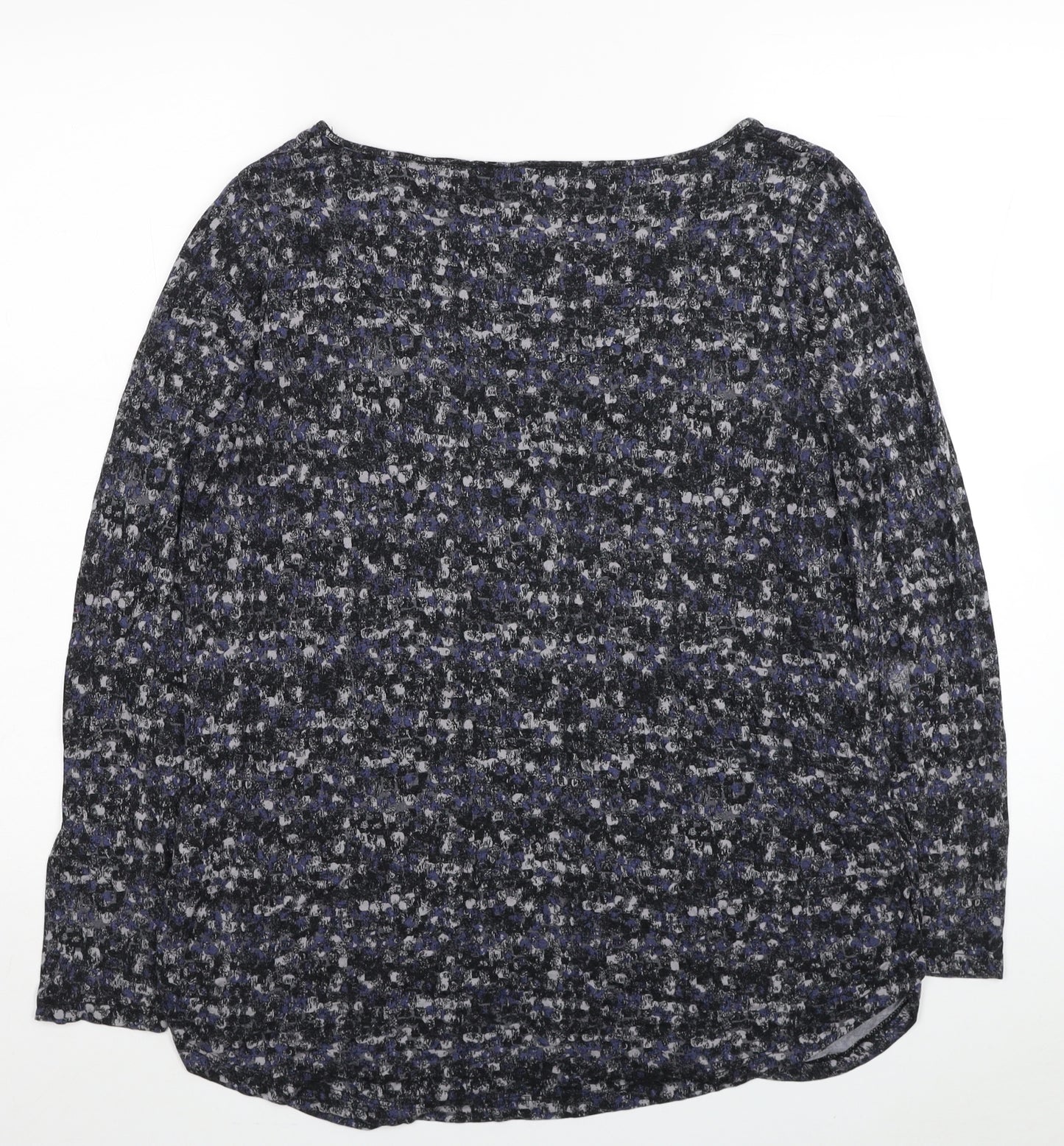 Marks and Spencer Womens Black Geometric Viscose Basic T-Shirt Size 18 Scoop Neck