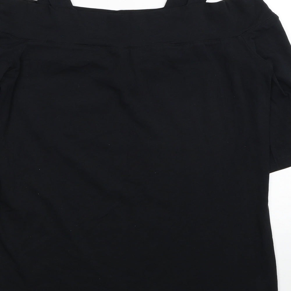 F&F Womens Black Viscose Basic T-Shirt Size 16 Off the Shoulder