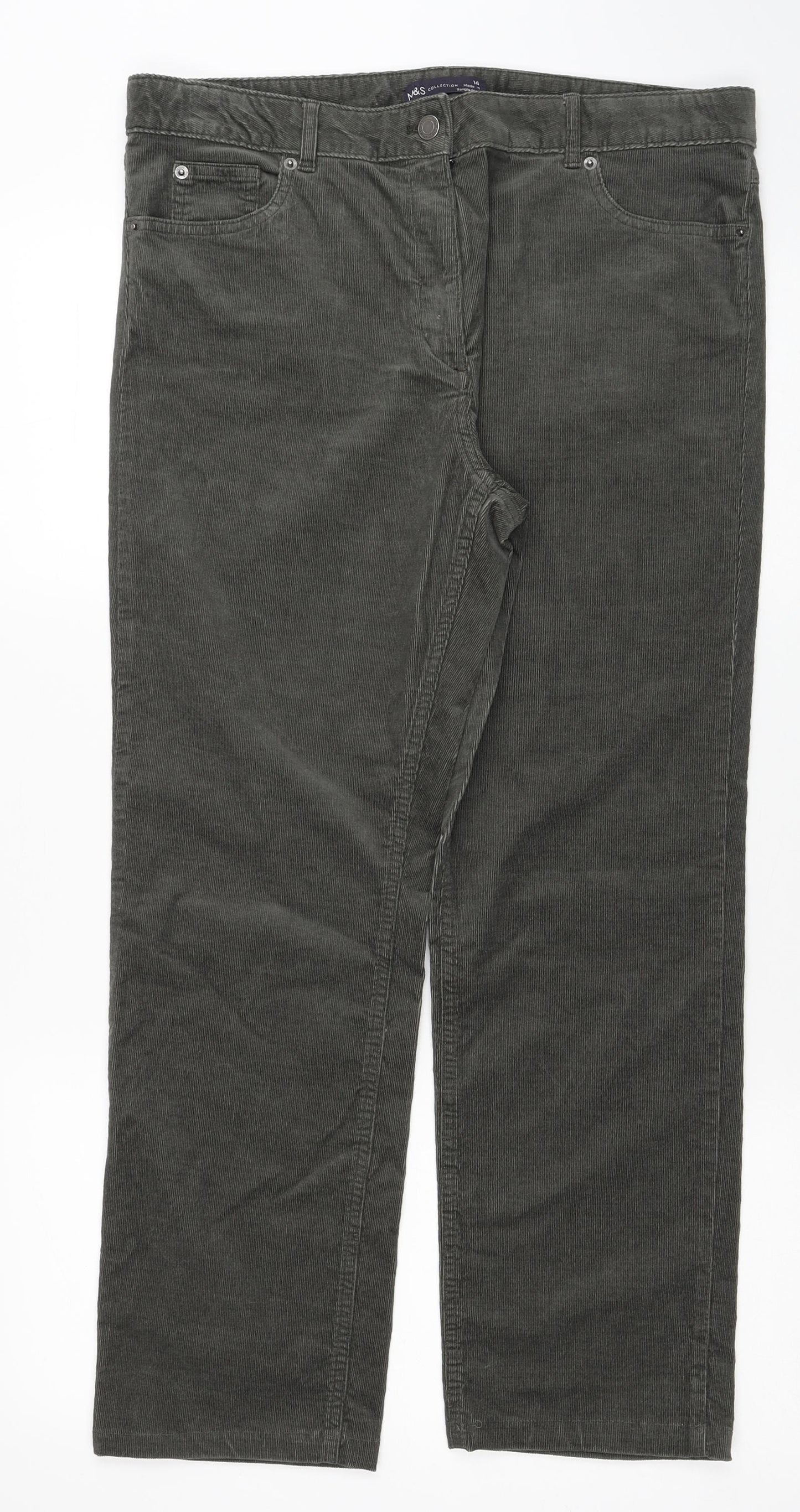 Marks and Spencer Womens Green Cotton Cropped Jeans Size 14 L26 in Regular Zip