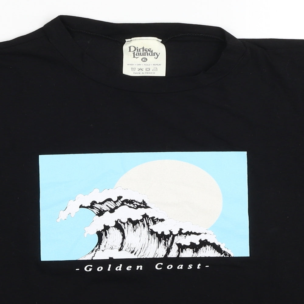 Dirtee Laundry Womens Black Cotton Basic T-Shirt Size XL Round Neck - Golden Coast
