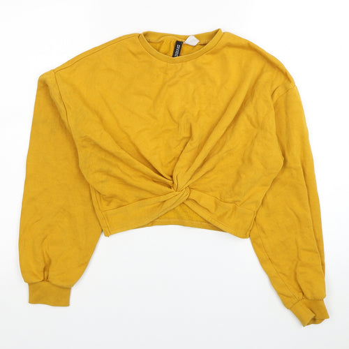 Divided by H&M Womens Yellow Cotton Pullover Sweatshirt Size XS Pullover - Cropped Knot Detail