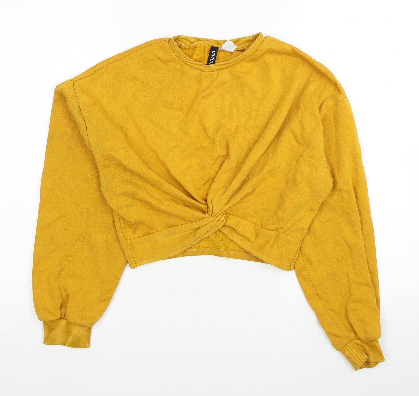Divided by H&M Womens Yellow Cotton Pullover Sweatshirt Size XS Pullover - Cropped Knot Detail