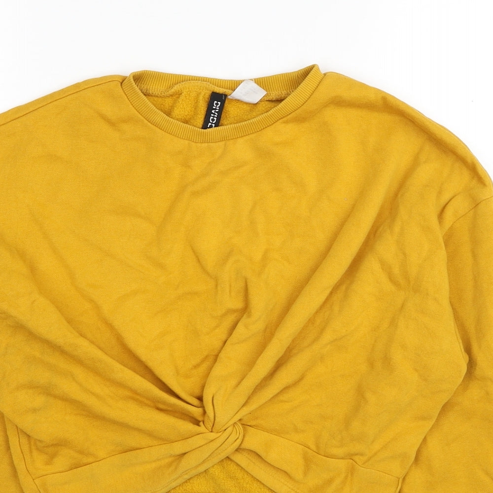 Divided by H&M Womens Yellow Cotton Pullover Sweatshirt Size XS Pullover - Cropped Knot Detail